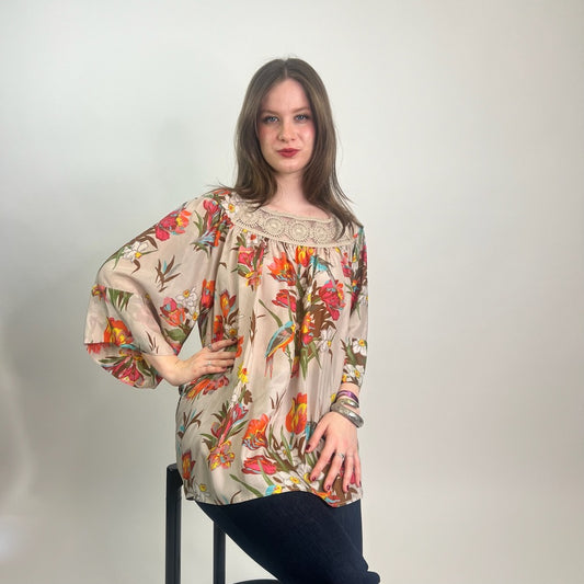 BLUMARINE Casacca nude con fiori arancio 