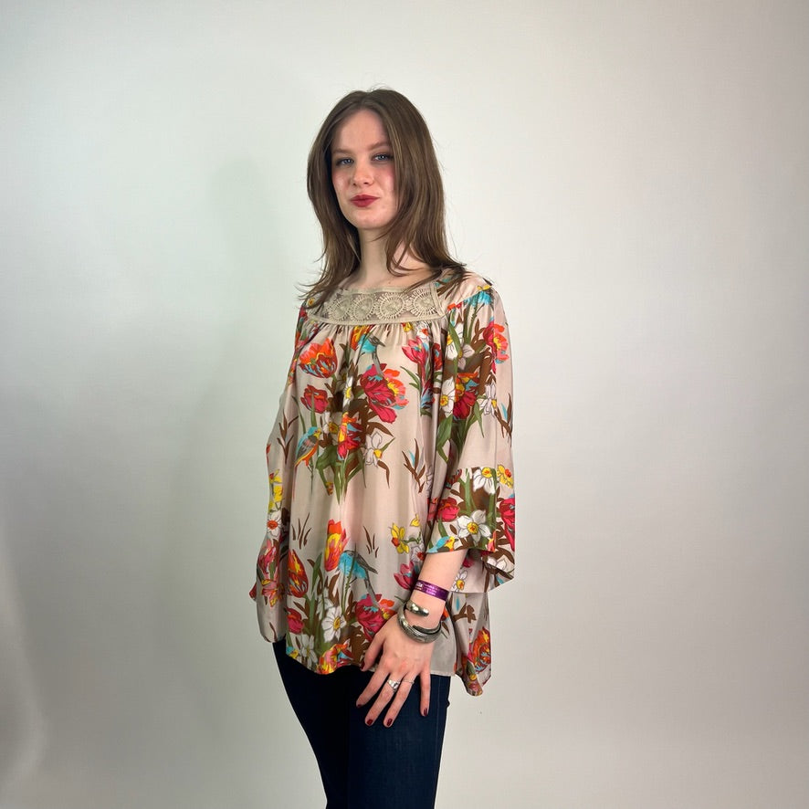 BLUMARINE Casacca nude con fiori arancio 