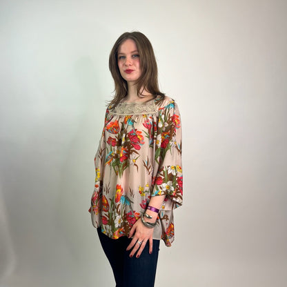 BLUMARINE Casacca nude con fiori arancio 