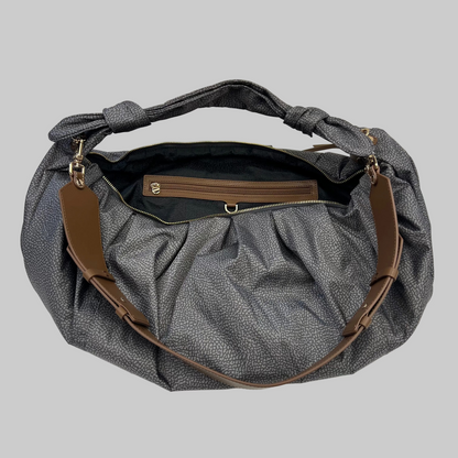 BORBONESE Borsa "Hobo Luna" in tessuto toni grigio