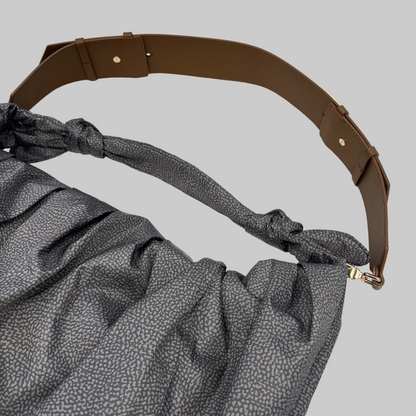 BORBONESE Borsa "Hobo Luna" in tessuto toni grigio