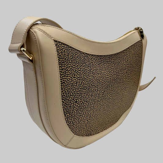 BORBONESE Borsa in pelle crema "Luna Middle"