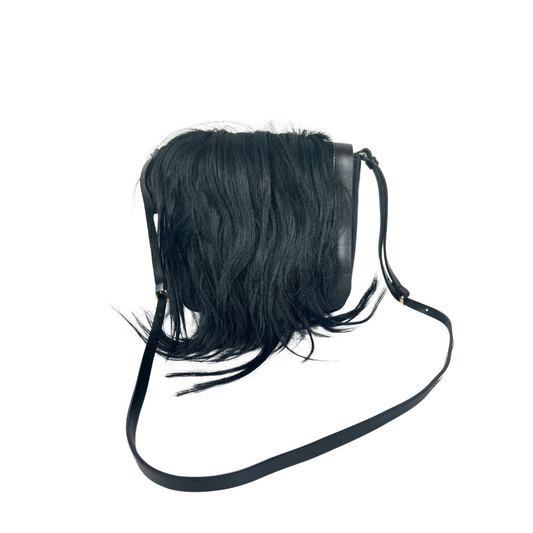 BORBONESE Borsa in pelle nera con pelo lungo