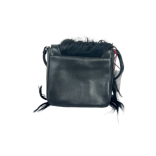 BORBONESE Borsa in pelle nera con pelo lungo