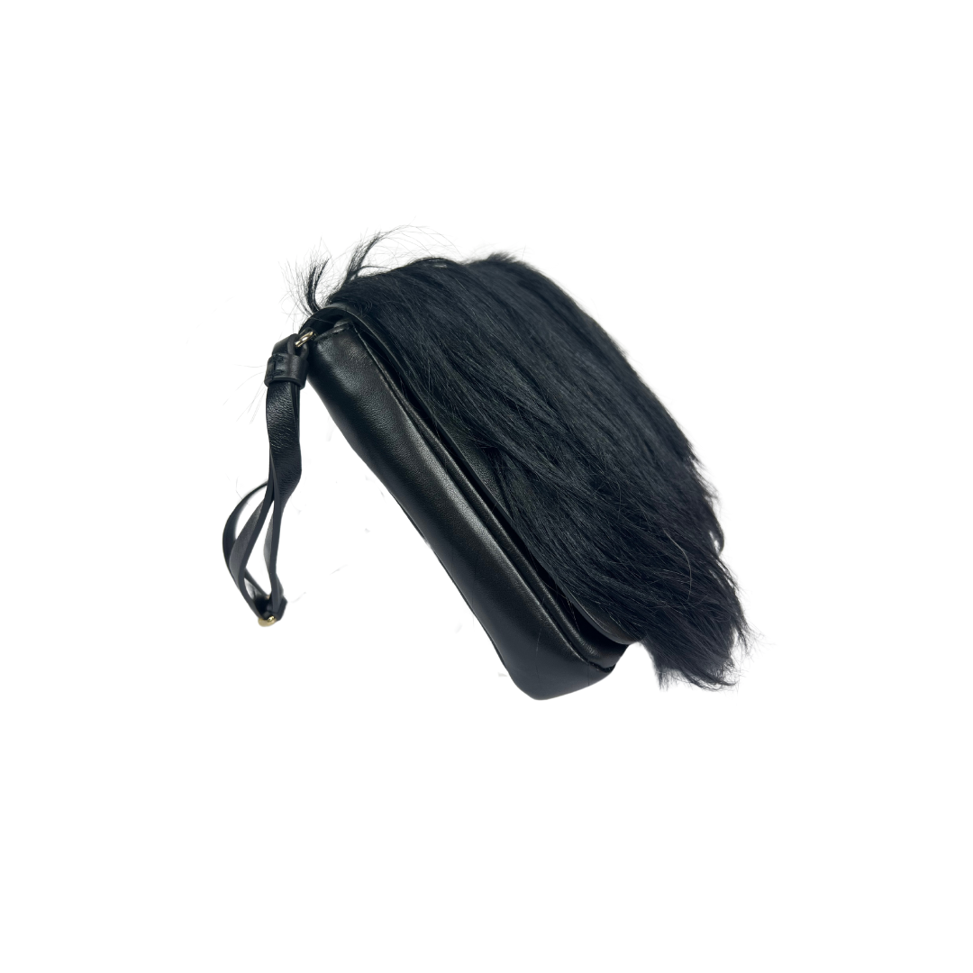 BORBONESE Borsa in pelle nera con pelo lungo