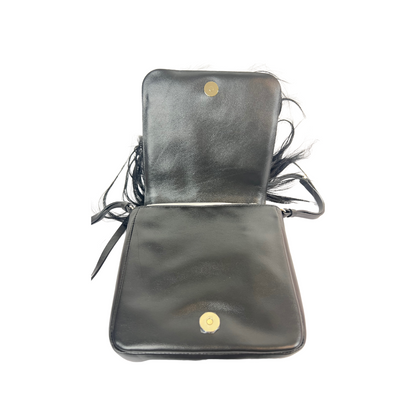 BORBONESE Borsa in pelle nera con pelo lungo