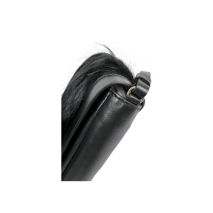 BORBONESE Borsa in pelle nera con pelo lungo