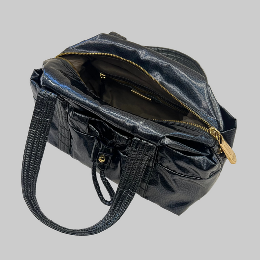 BORBONESE Borsa in tessuto effetto tapiro toni blu