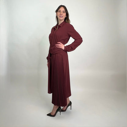 BOSS Abito lungo borgogna dettagli plissè