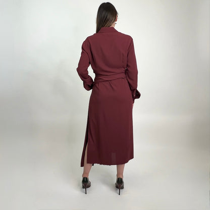 BOSS Abito lungo borgogna dettagli plissè