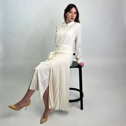 BOSS Abito lungo panna con dettagli plissè