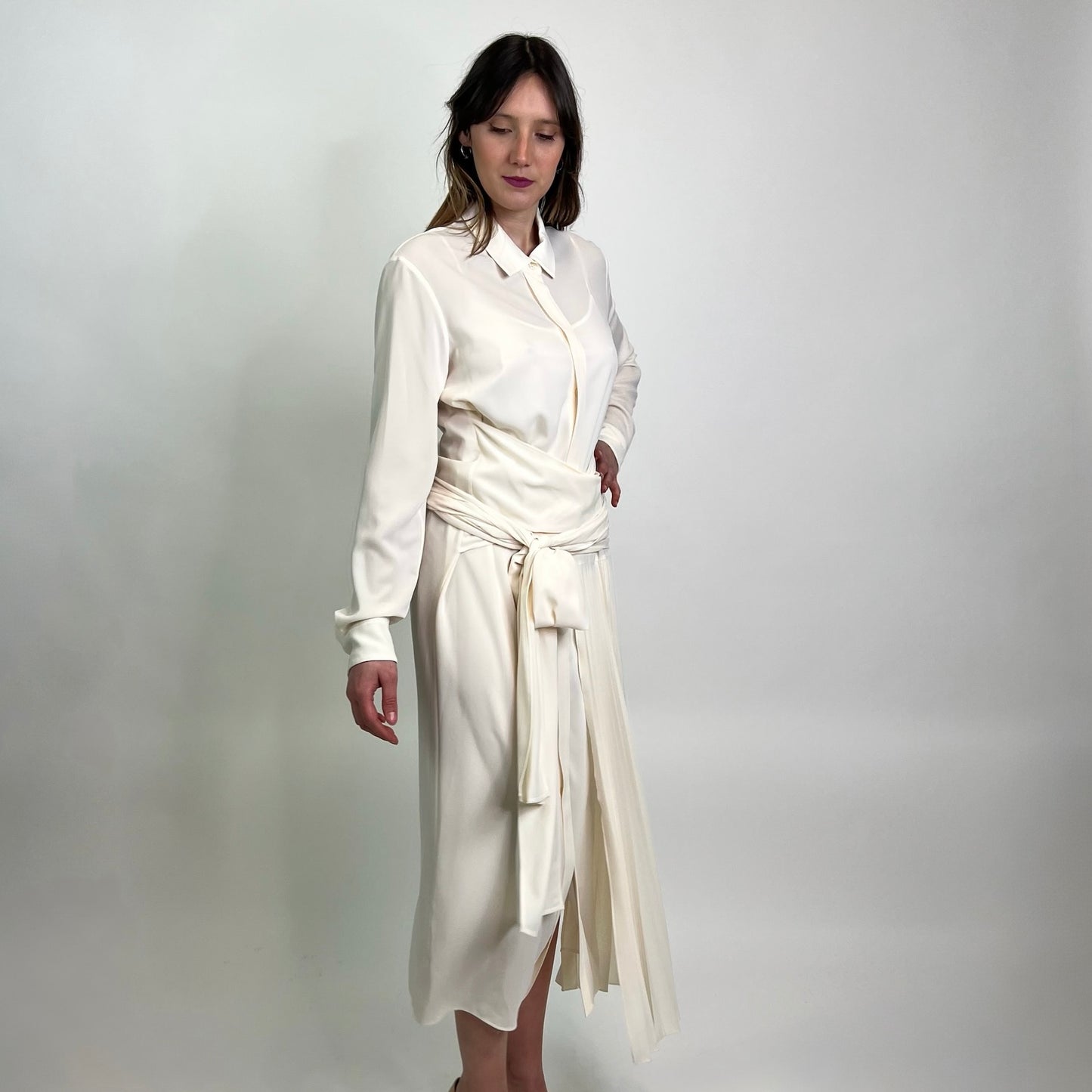 BOSS Abito lungo panna con dettagli plissè