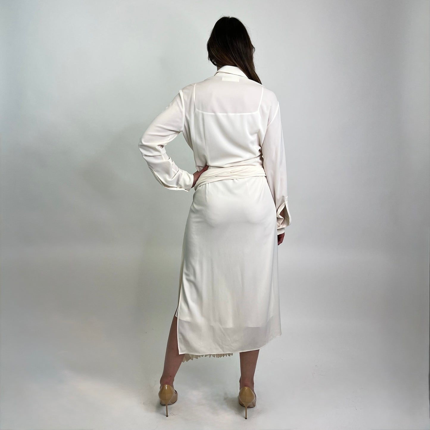 BOSS Abito lungo panna con dettagli plissè