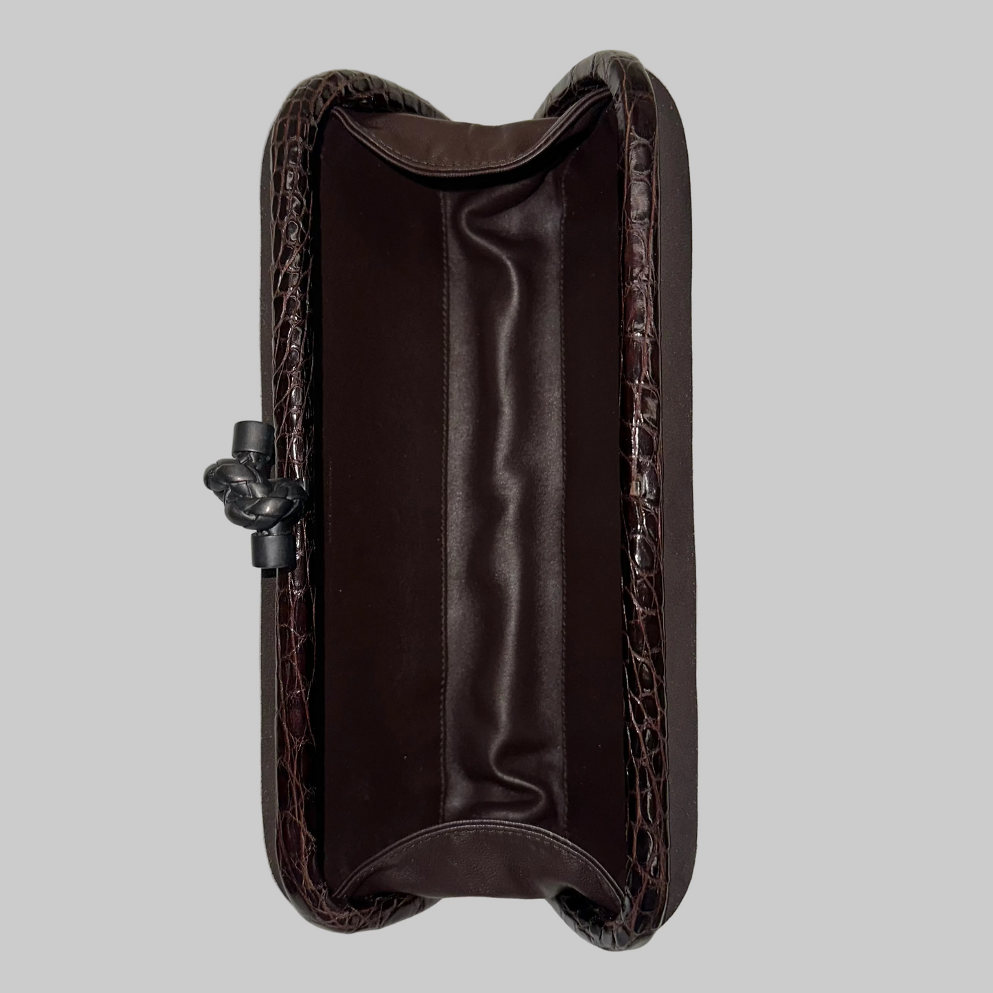 BOTTEGA VENETA Borsa pochette "Knot" in tessuto marrone con inserti cocco