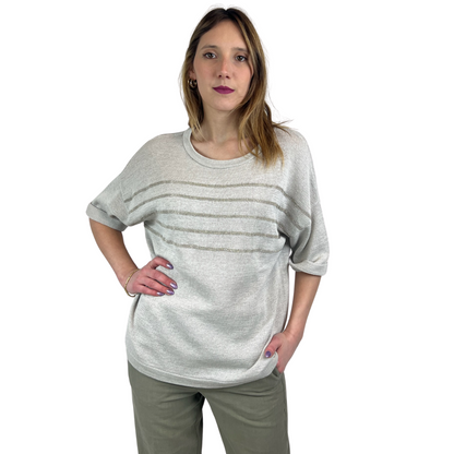 BRUNELLO CUCINELLI Maglia in cotone grigia con borchiette