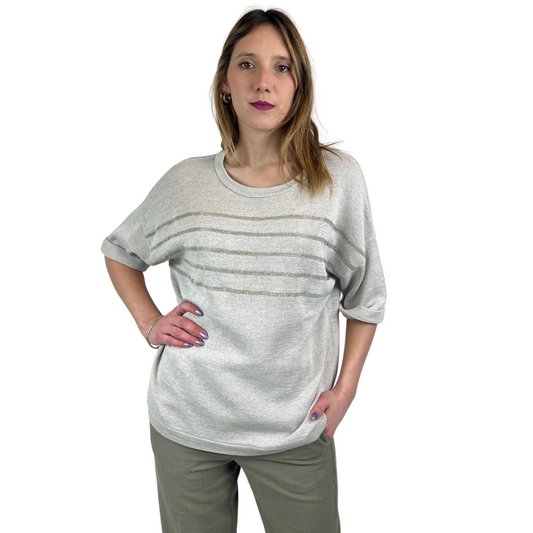 BRUNELLO CUCINELLI Maglia in cotone grigia con borchiette