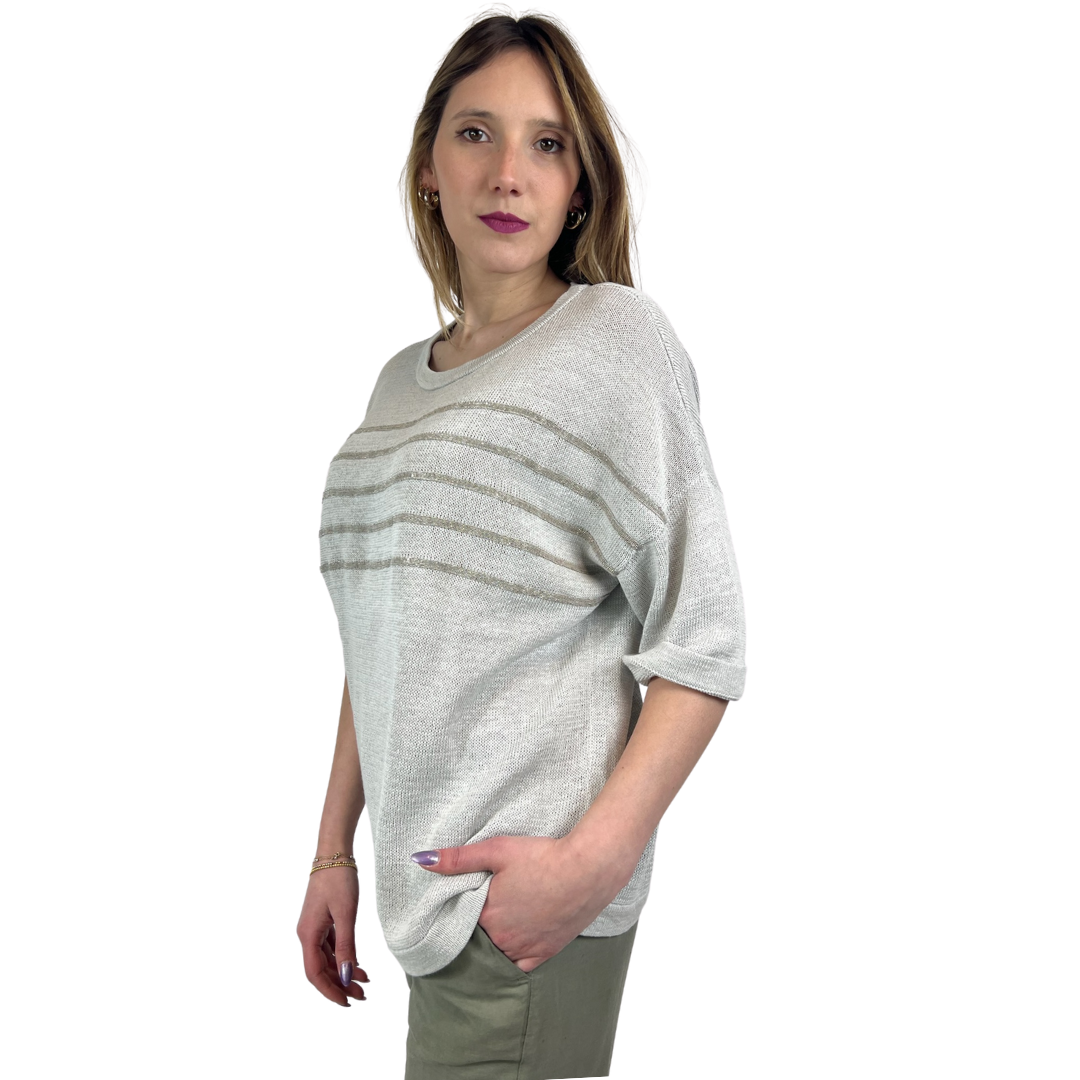 BRUNELLO CUCINELLI Maglia in cotone grigia con borchiette