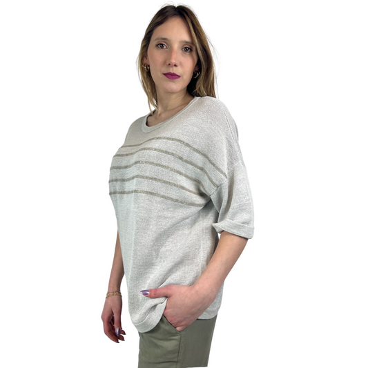 BRUNELLO CUCINELLI Maglia in cotone grigia con borchiette