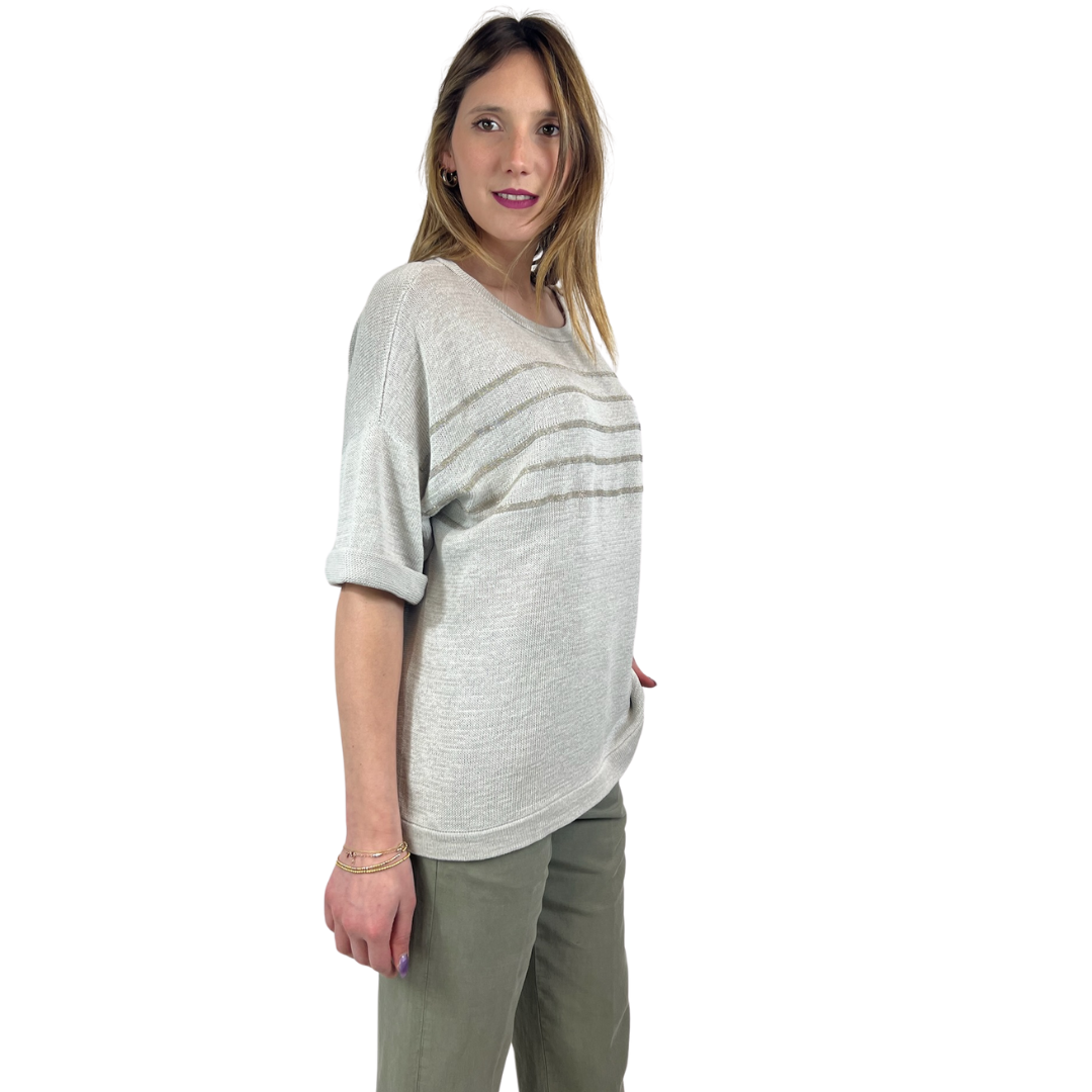 BRUNELLO CUCINELLI Maglia in cotone grigia con borchiette