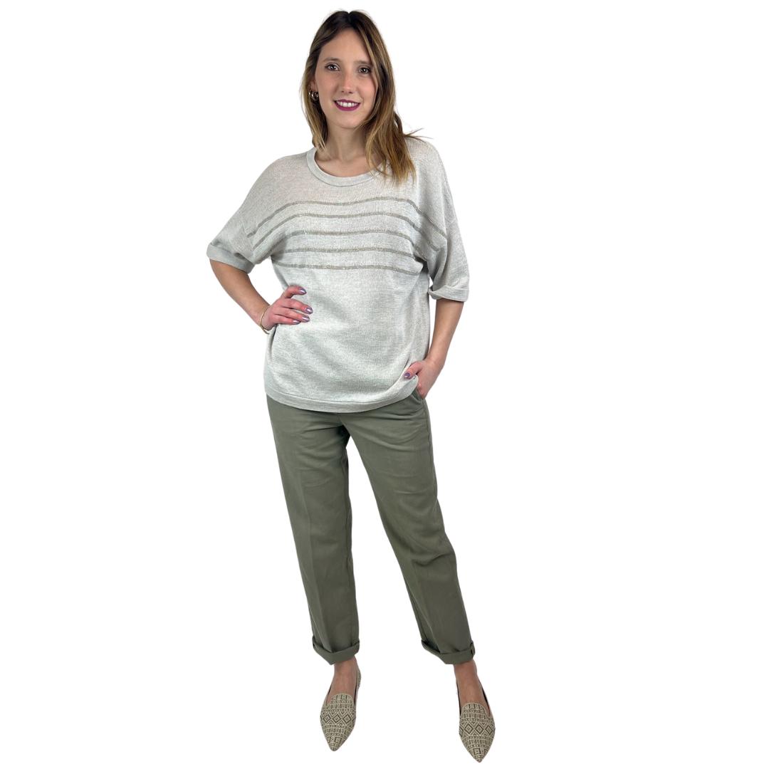 BRUNELLO CUCINELLI Maglia in cotone grigia con borchiette