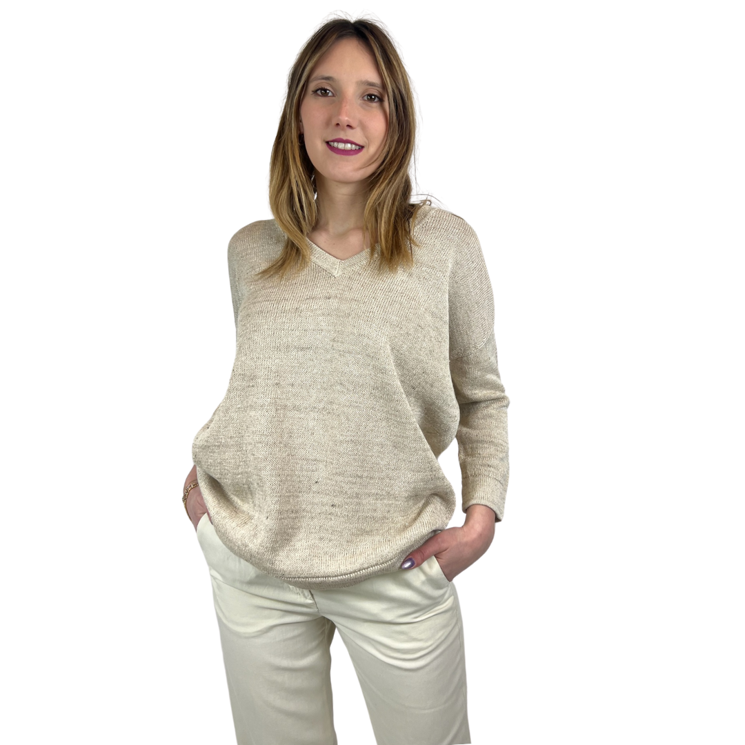 BRUNELLO CUCINELLI Maglia in lino con lurex oro