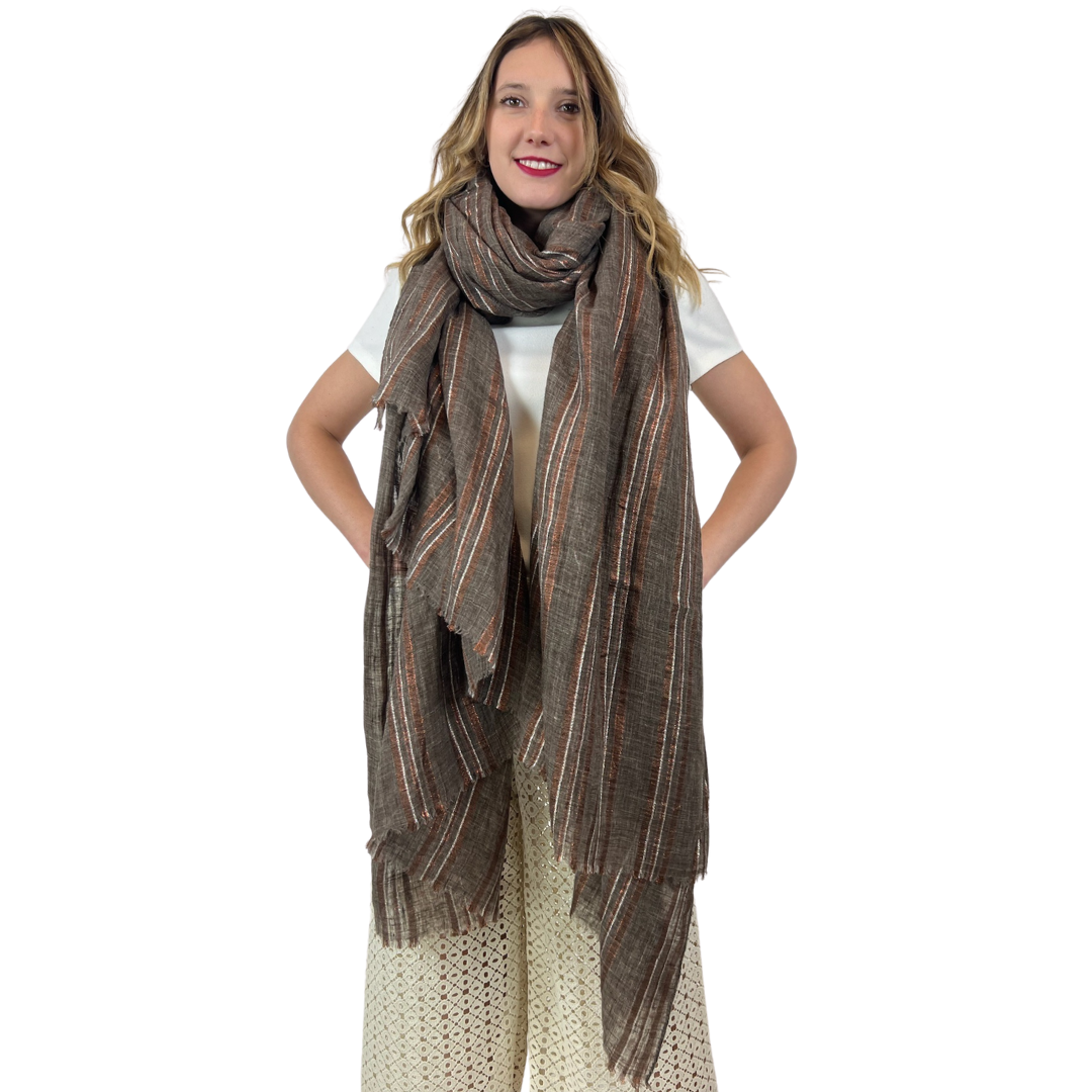 BRUNELLO CUCINELLI Maxi stola in cotone e lino marrone