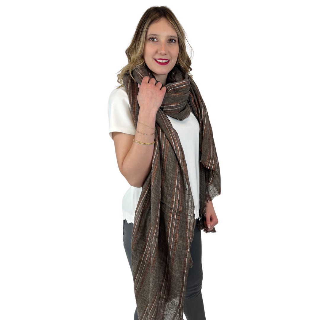 BRUNELLO CUCINELLI Maxi stola in cotone e lino marrone