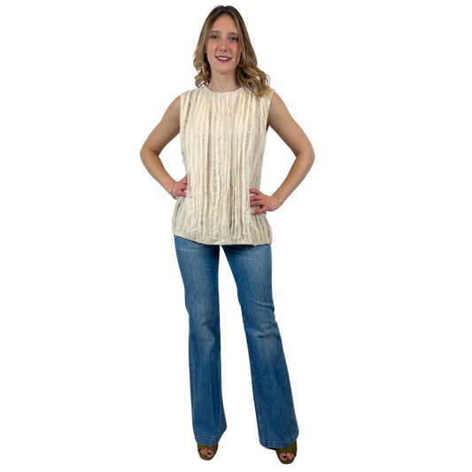 BRUNELLO CUCINELLI Top in seta crema con voile davanti