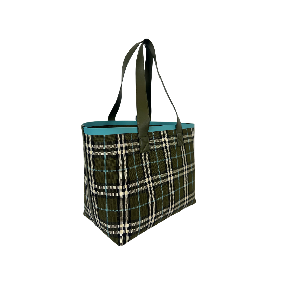 BURBERRY Borsa shopping grande in tessuto check verde