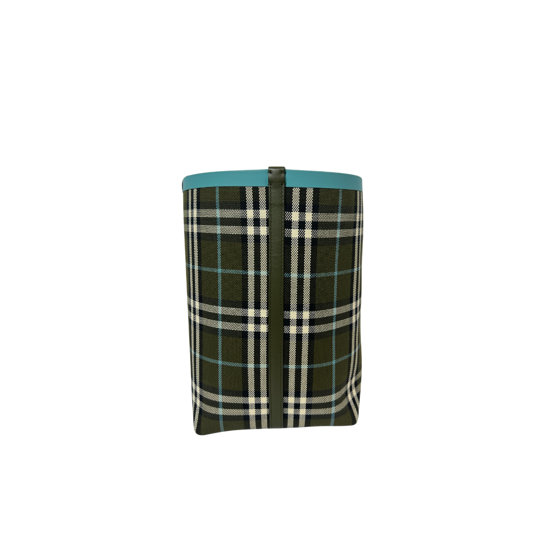 BURBERRY Borsa shopping grande in tessuto check verde