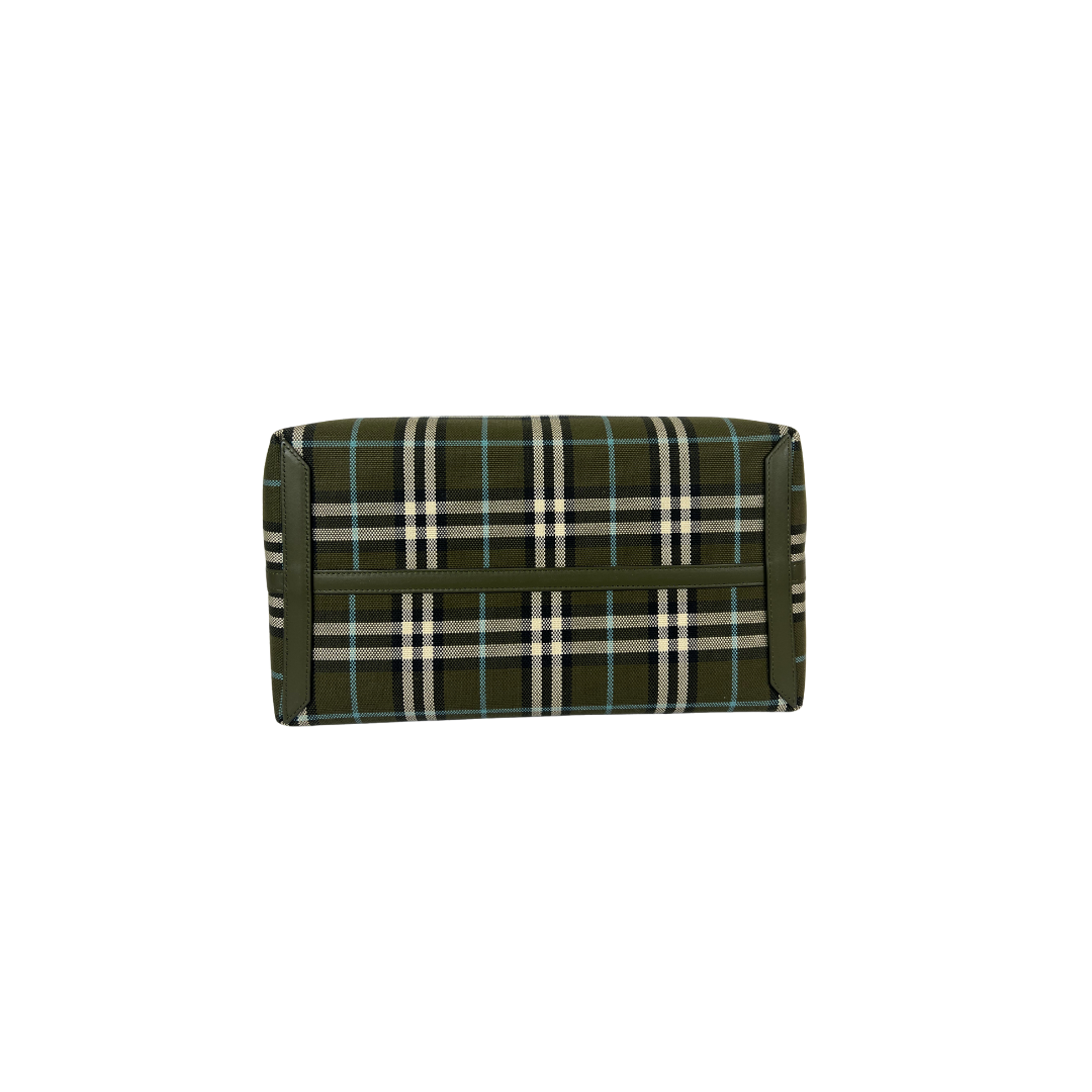 BURBERRY Borsa shopping grande in tessuto check verde