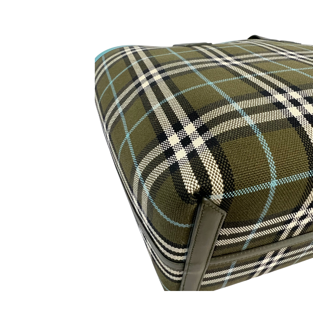 BURBERRY Borsa shopping grande in tessuto check verde