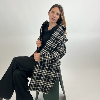 BURBERRY Cappotto in lana check nero e bianco