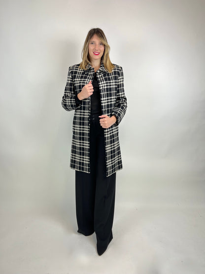 BURBERRY Cappotto in lana check nero e bianco