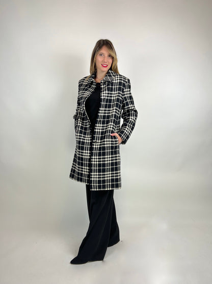 BURBERRY Cappotto in lana check nero e bianco