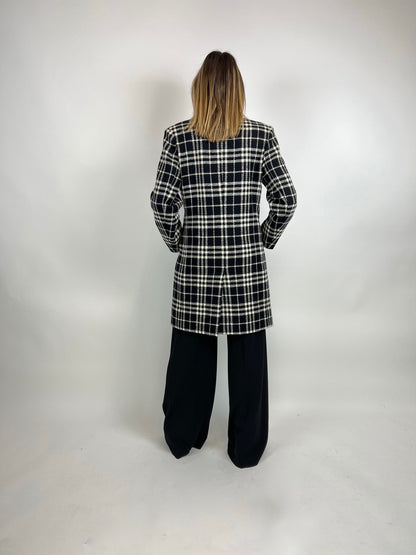 BURBERRY Cappotto in lana check nero e bianco