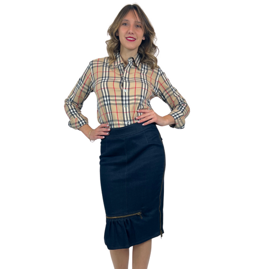 BURBERRY Gonna tubino in jeans con volant