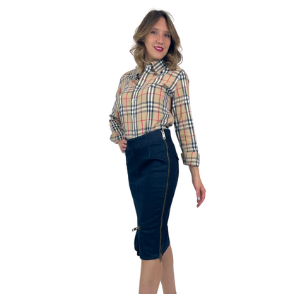 BURBERRY Gonna tubino in jeans con volant
