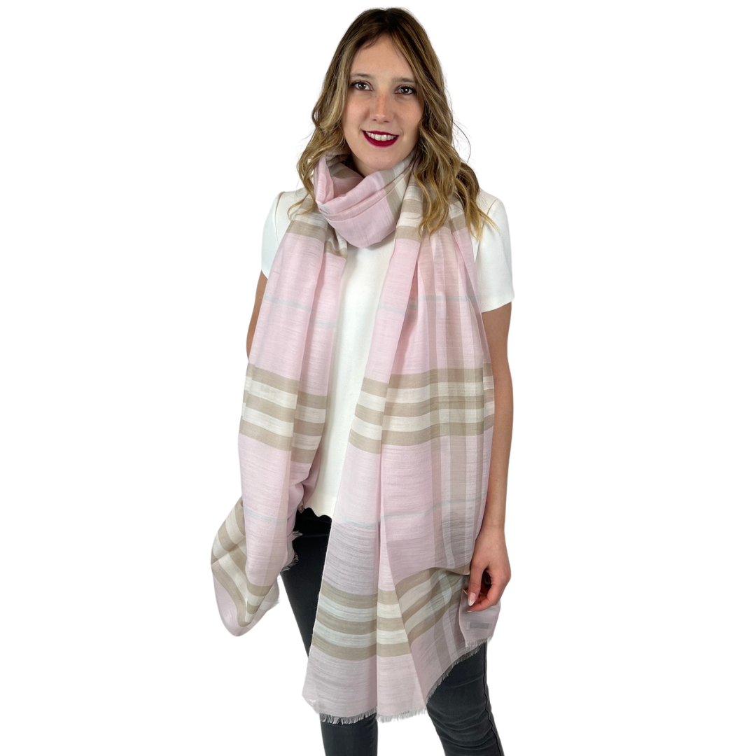 BURBERRY Sciarpa in check rosa in garza di seta e lana 