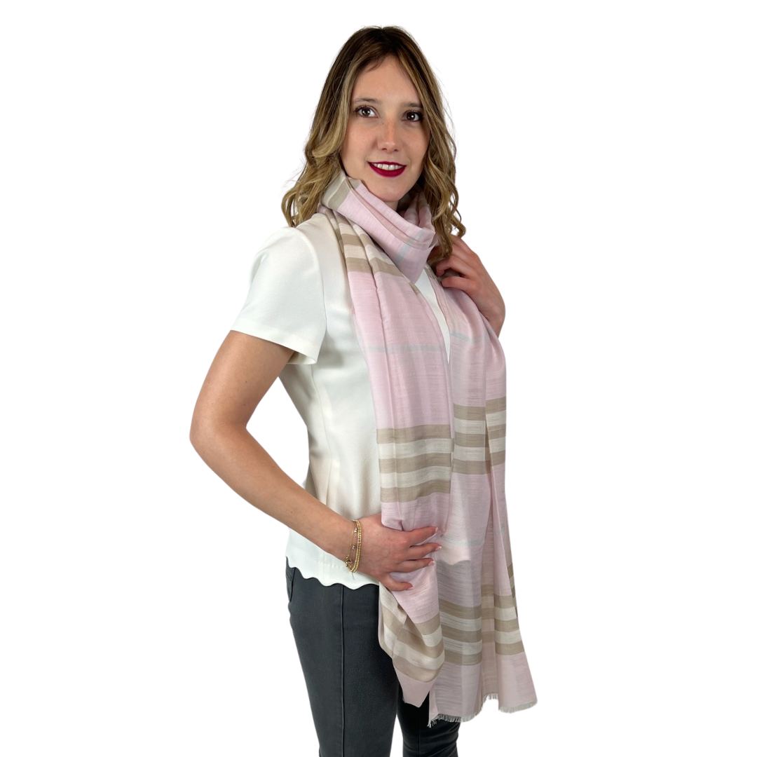 BURBERRY Sciarpa in check rosa in garza di seta e lana 