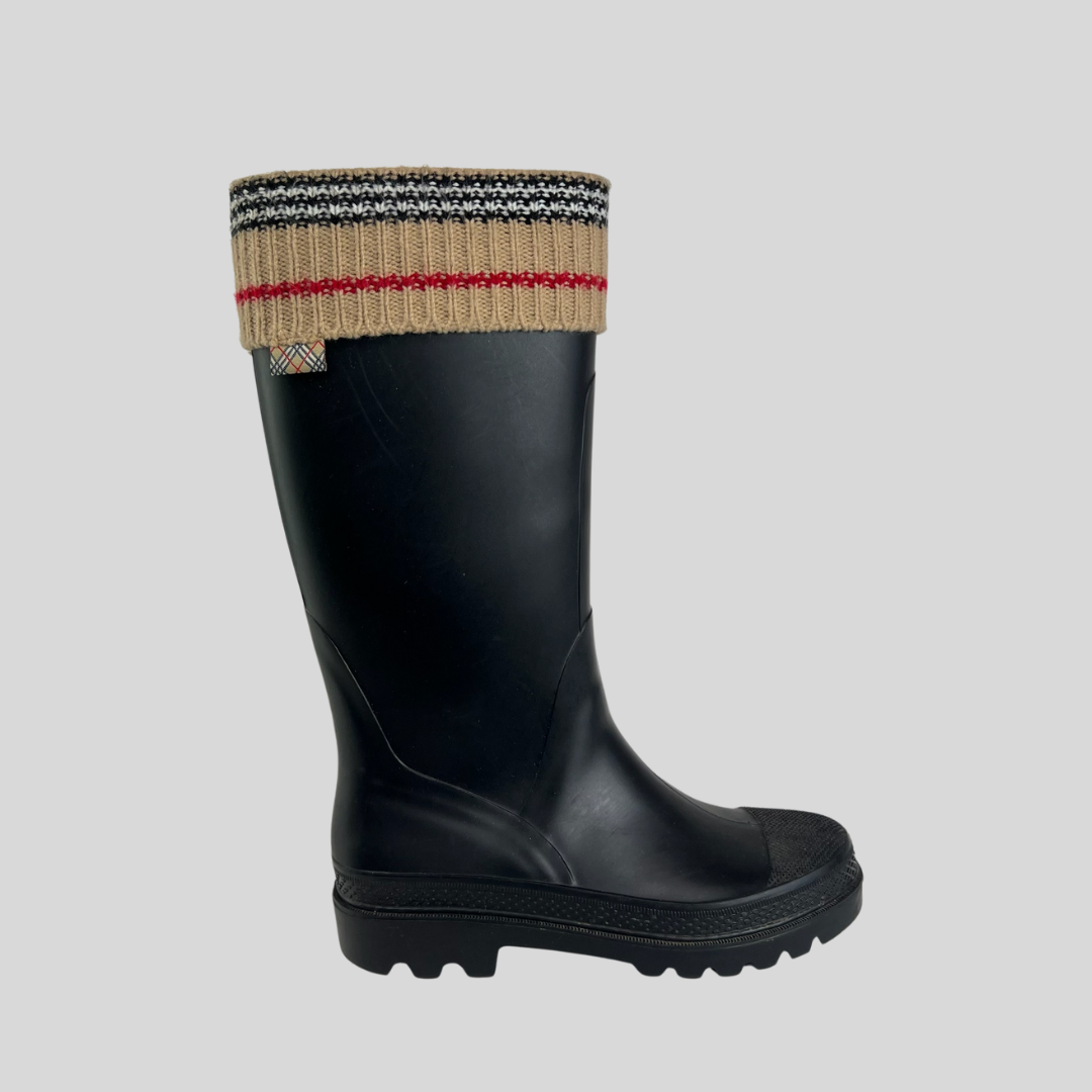 BURBERRY Stivale in gomma con bordo in lana