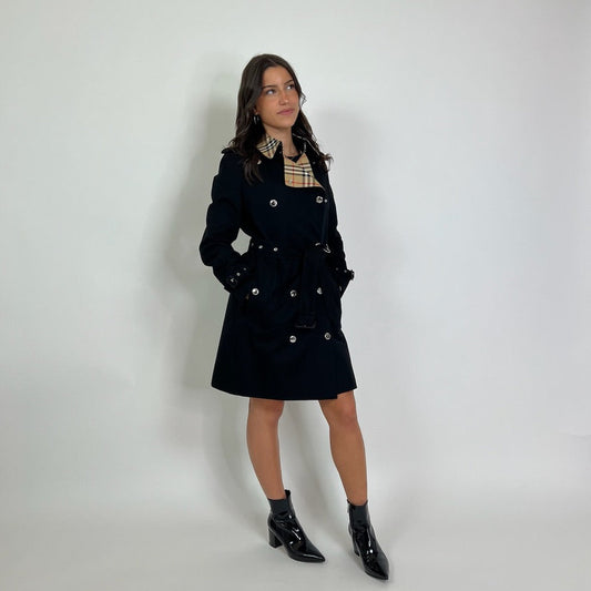 BURBERRY Trench lungo in cotone nero fodera interna check
