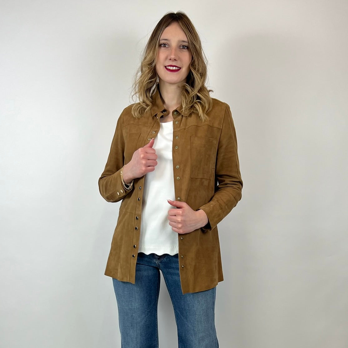 PINKO Giacca camicia scamosciata biscotto