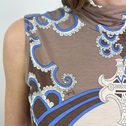 EMILIO PUCCI Top fantasia marrone panna e azzurro