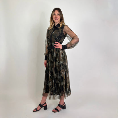 TWIN SET Abito lungo in tulle camouflage