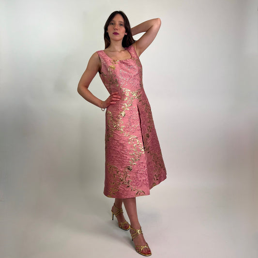 DOLCE & GABBANA Abito damascato rosa e oro