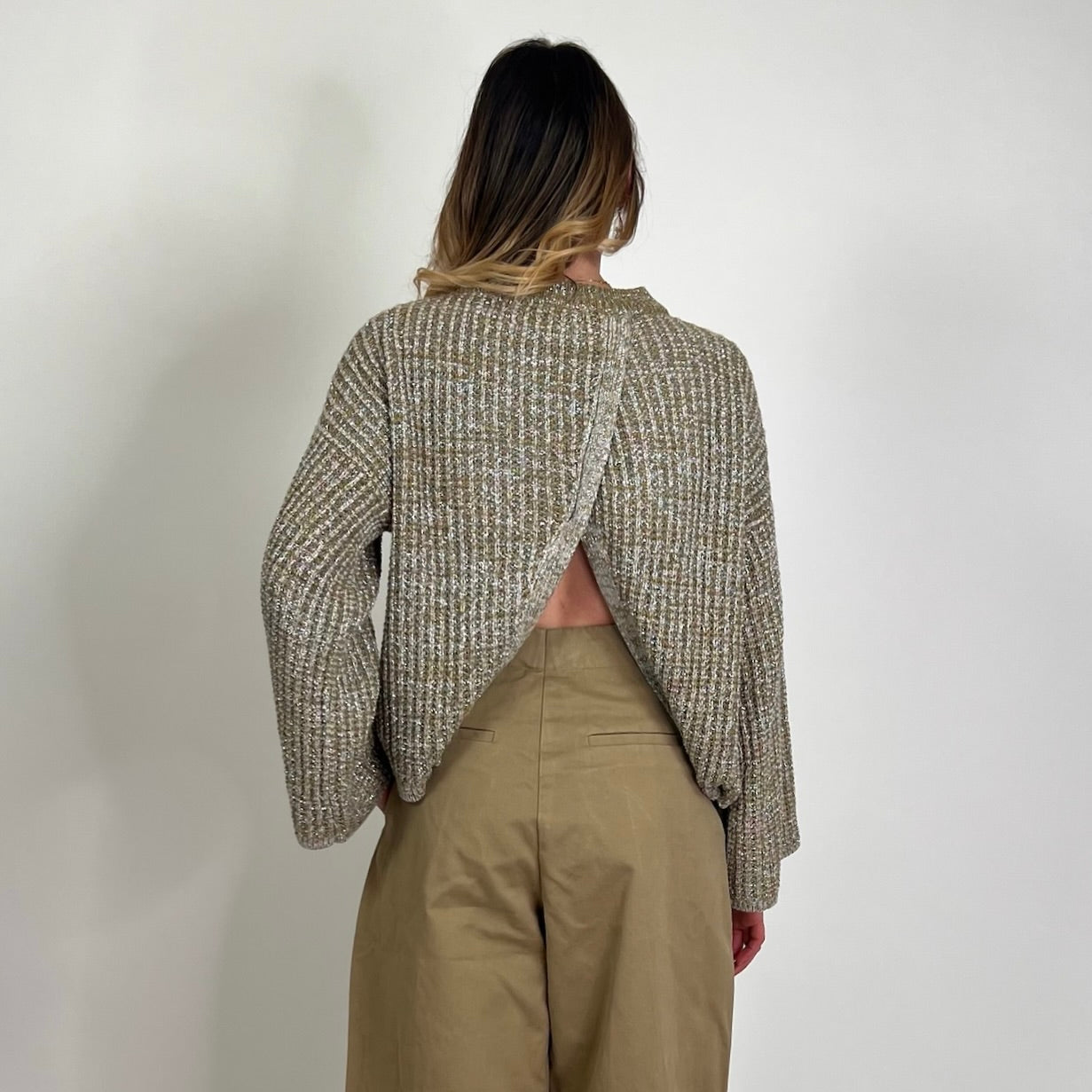FORTE FORTE Maglione tortora con filo lamè argento