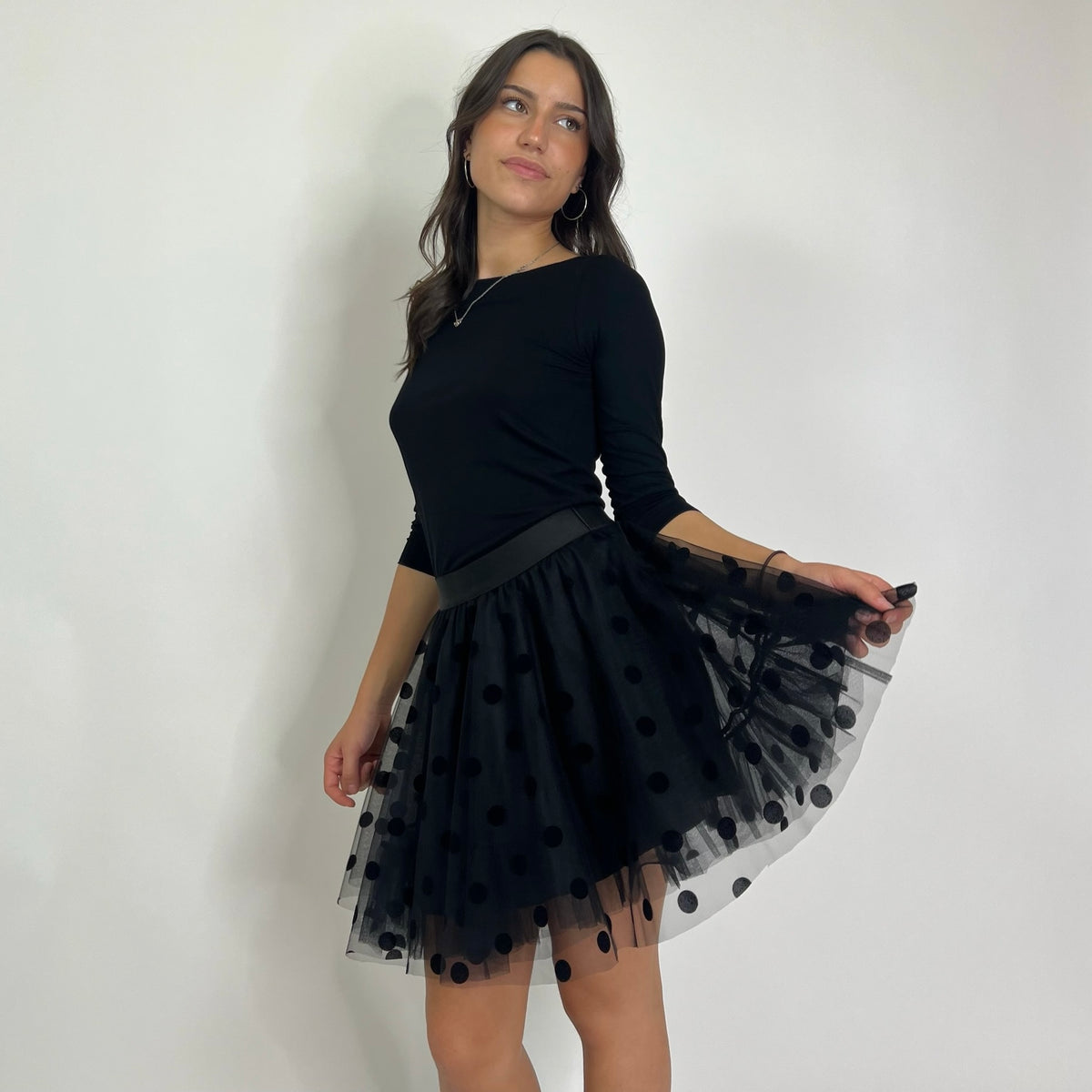 PAROSH Gonna in tulle nera a pois