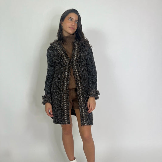 MORESI Cappotto in maglia di lana mista tweed marrone