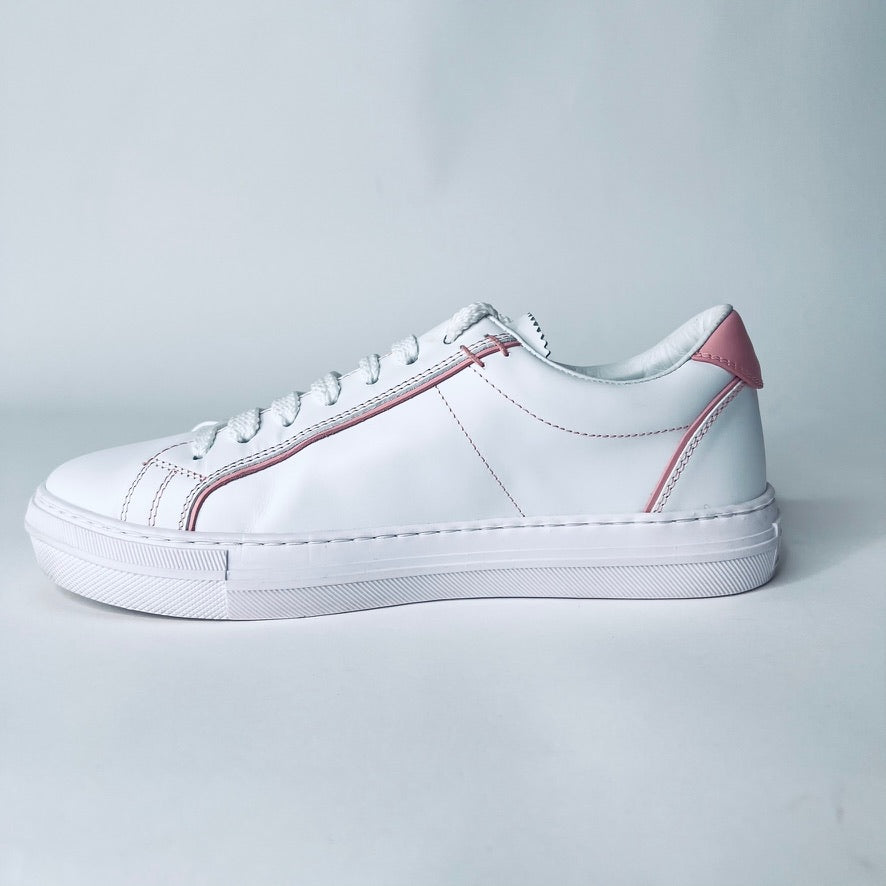 MONCLER Sneakers stringata in pelle bianca e rosa